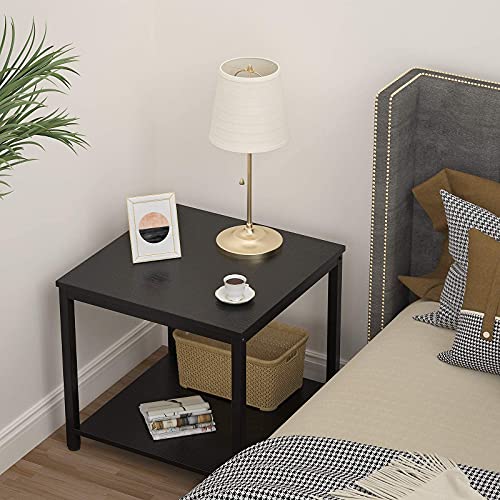 Homieasy Black 20-Inch Square 2-Tier Metal Wood Side Table for Living Room & Bedroom