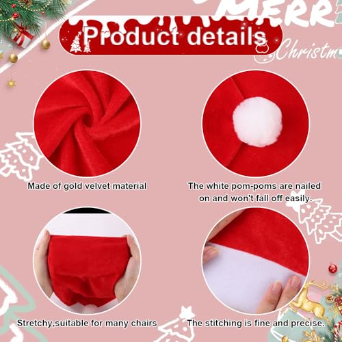4pcs Christmas Chair Covers Set Red and White Santa Hat Chair Covers Set Christmas Dining Chair Back Covers for Xmas Holiday Party New Year Dinning Room Decoration