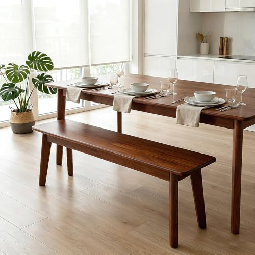 Walnut Solid Wood Farmhouse Bench 39.4 x 11.8 x 17.7 in - Rustic Entryway Seating