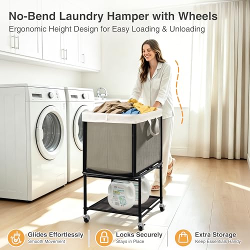 STO Rolling Laundry Hamper with Lockable Wheels, 29-Gallon (110L)