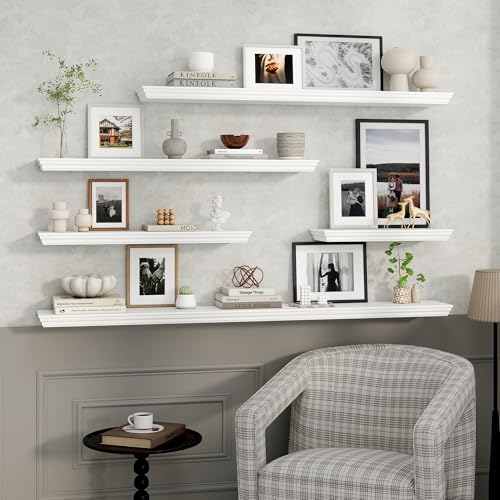 White 36 Inch Floating Shelves Set of 2 with Crown Molding, 9.3" Deep Wall Shelves