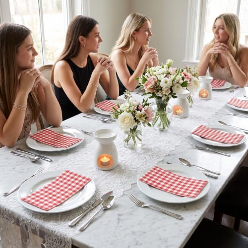 Wrapaholic Gingham Plaid Red 25Pcs 2-Ply Napkins - 4.3 x 7.9in Disposable Dining Towels