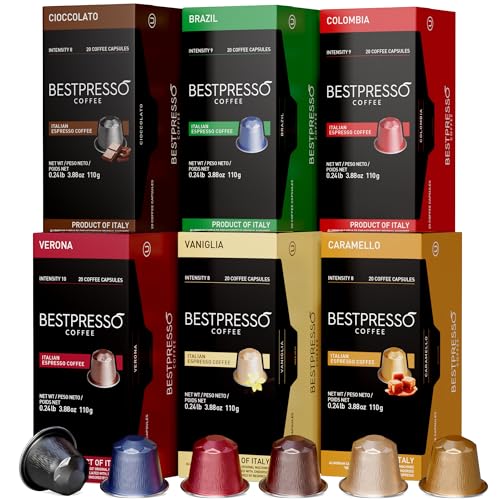 Coffee Capsules Compatible with Nespresso Original Machine - 120 Pods Espresso & Flavored Roast Variety Pack