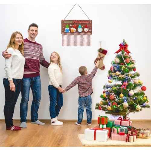 WaaHome Christmas Advent Calendar Welcome Sign 2025-7''x14.6'' Gnome Christmas Hanging Decorations Candy Canes Christmas Countdown Calender for Kids Christmas Home Wall Indoor Decor