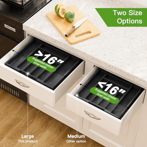 Black Expandable Bamboo Drawer Organizer for Utensils - Large