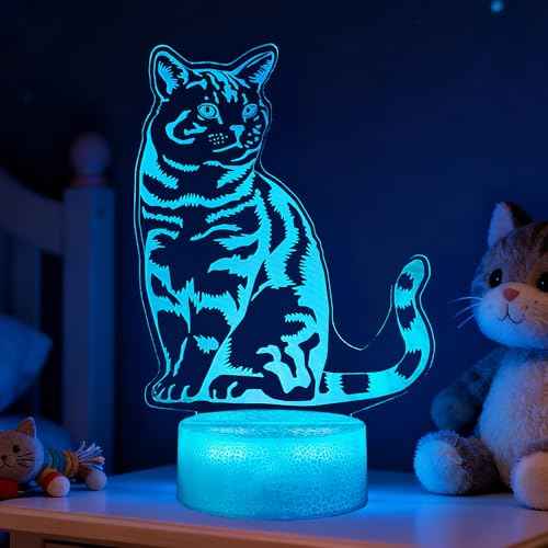 Cat Gifts, Cute Kitty Night Light, 3D Illusion Lamp with 16 Colors Changing, Remote Control with Timer, Kids Room Decoration Gift for Women Teens Girls Kids Birthday Christmas