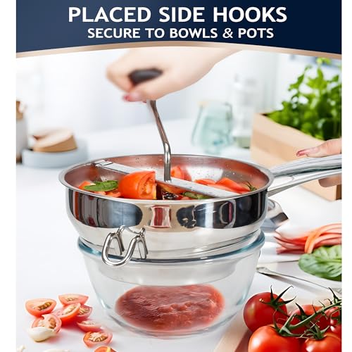 Stainless Steel Food Mill with 3 Discs - Handle & Multifunctional Spoon - Single Handle Variant