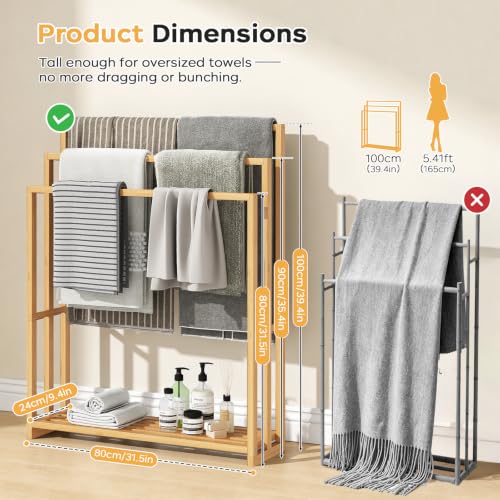 Natural Bamboo Towel Rack Stand 3-Tier Freestanding Bathroom Storage