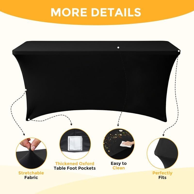 Lemict 8FT Black Spandex Tablecloth 10 Pack Fitted Cover for Banquet & Event Tables