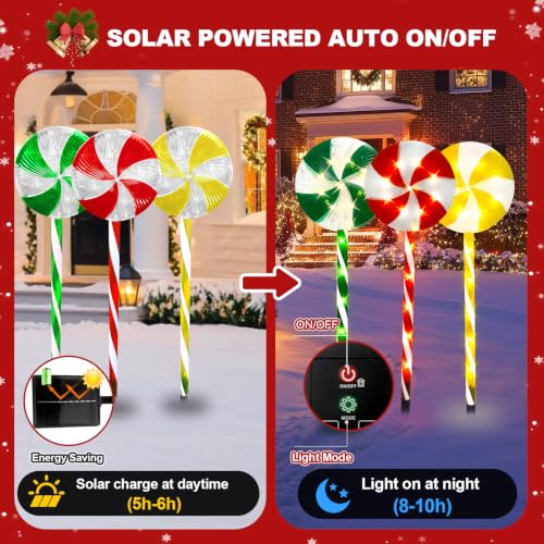 SOLRETHM 23-Inch Lollipop Solar Lights 5-Pack | 8 Modes Warm White Pathway Lawn Decor
