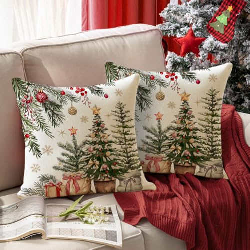 ARGOOFG Christmas Trees Pillow Covers 18 x 18 green, Pack of 2