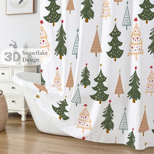 Christmas 3D Snowflake Embossed Shower Curtain, 72"x72", Forest