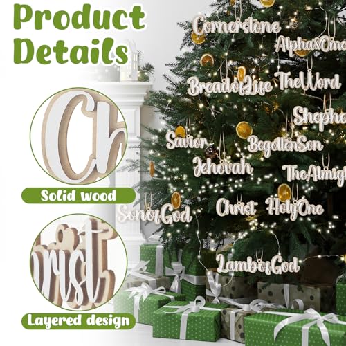 Jesus Name Ornaments Set 25 Wooden Christmas Decorations - Religious Tree Charms