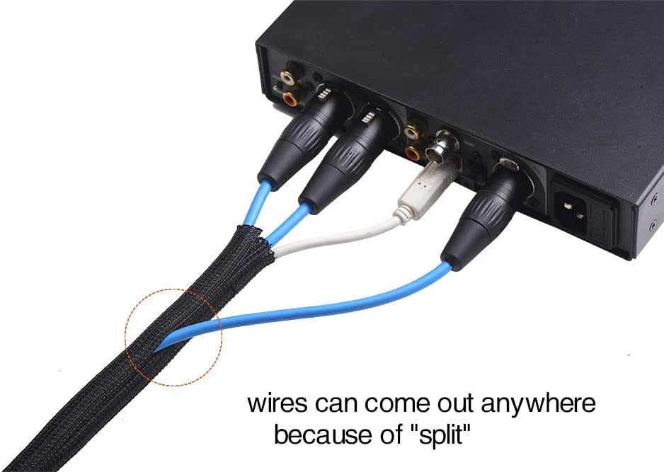 Alex Tech 10ft Cord Protector - 1/2 Inch Wire Loom Tubing Sleeve for USB & Power Cables - Black