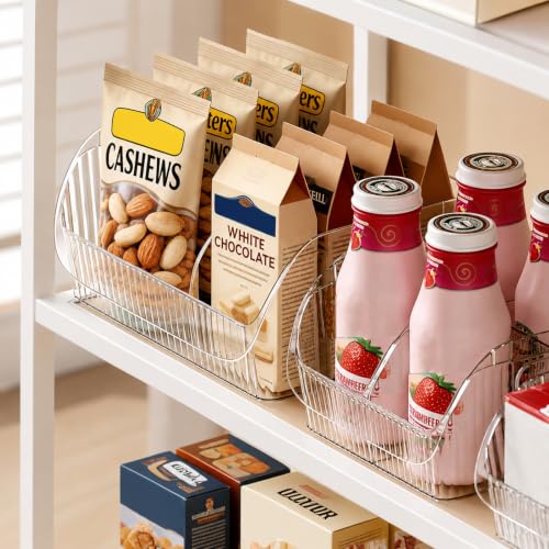 Set of 3 Adjustable Clear Storage Bins with Dividers - Pantry Organizers