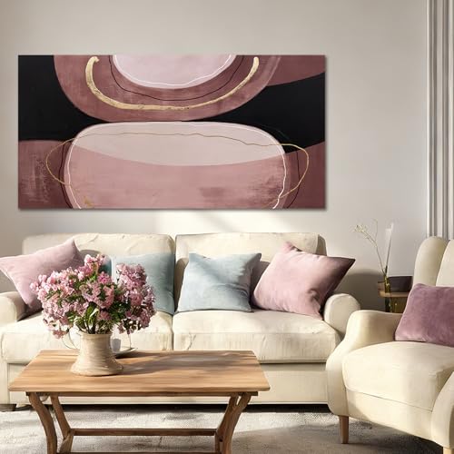 Modern Abstract Canvas Wall Art 24x48in Brown Black Gold – 48" L x 24" W, Ready to Hang