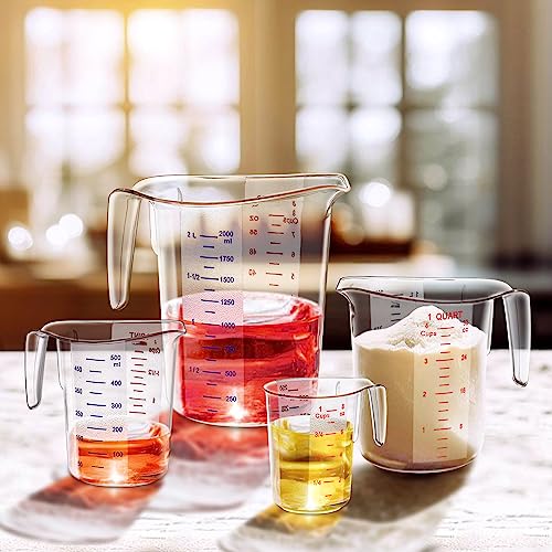 Measuring Cups Set 4-Piece Food-Grade Plastic Kitchen Tools - 1/2/4/8-Cup Variations