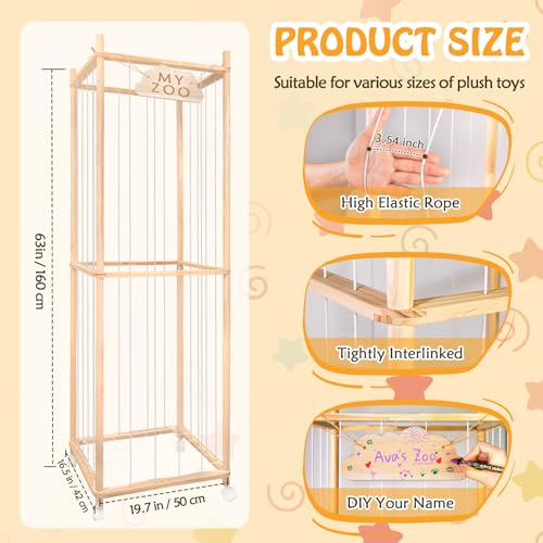 Wooden Stuffed Animal Storage Zoo with Wheels - 64 Inch Large Toy Organizer