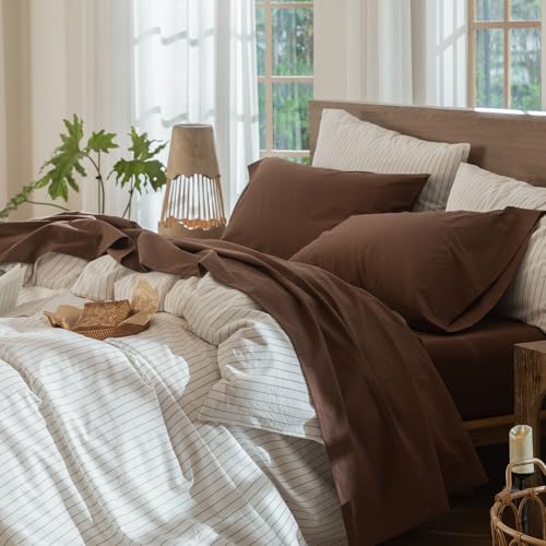 Cocoa Brown MooMee King Size Washed Cotton Sheet Set - Extra Deep Pocket 4 Pieces