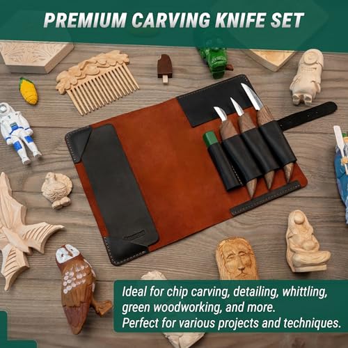 BeaverCraft Wood Carving Knife Set Deluxe S15X with Leather Case