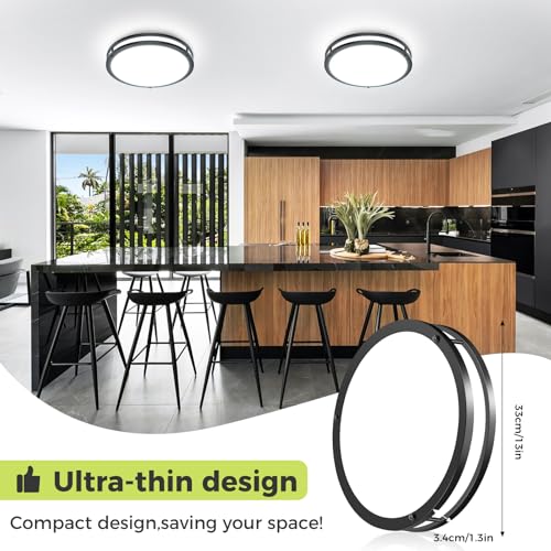 hepside 13-Inch Flush Mount Ceiling Light 2 Pack, Dimmable, 5 Color Temperatures, Black