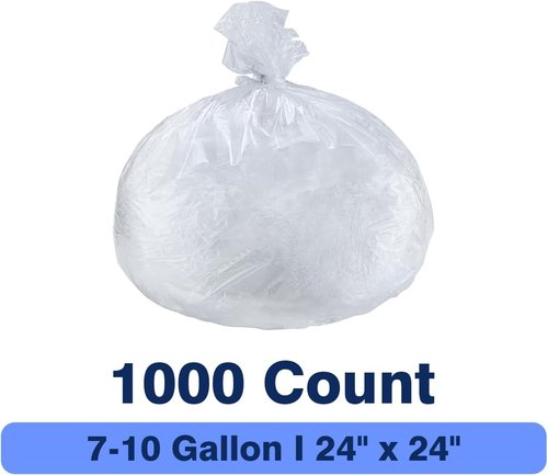High-Density 7-10 Gallon Clear Trash Can Liners | 24'' x 24'' | 1000 Count for Office & Industrial Use