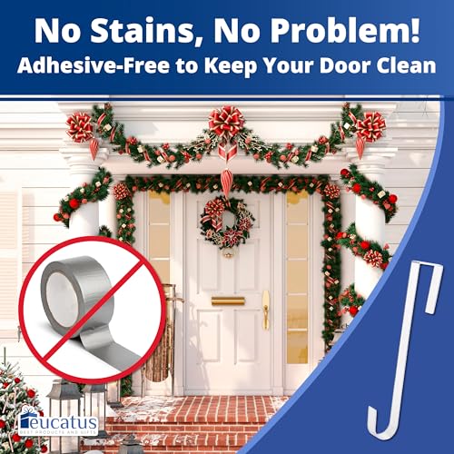 EUCATUS BEST PRODUCTS & GIFTS 1 Pack Clear Wreath Hangers for Doors - 12 Inch, No Scratch, Indoor & Outdoor, Fits 4mm+ Gap