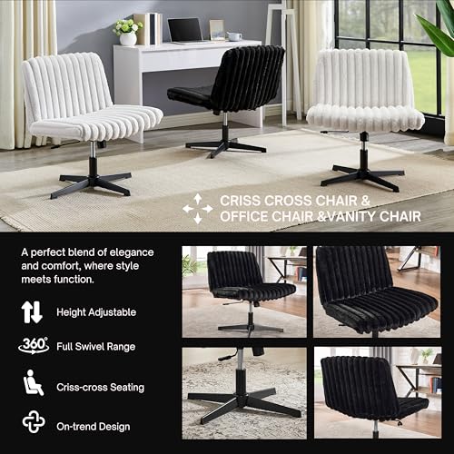 Black Adjustable Swivel Criss Cross Office & Vanity Chair - Wide Seat