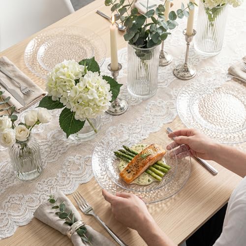 Clear Disposable Plastic Plates Set - Hammered Heavy Duty Dinner & Salad Plates, 60 Pieces - Bridal & Party Use