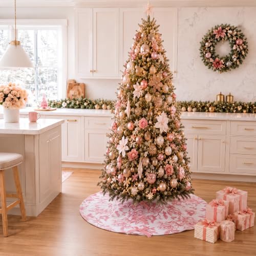 Syhood 30'' Pink Chinoiserie Velvet Christmas Tree Skirt with Bow