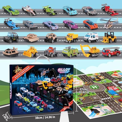 24 PCS Play Vehicles Advent Calendar, Days of Surprises Toys Box,