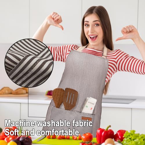 BeLuyi Adjustable Bib Apron with 2 Pockets Chef Cooking Kitchen Restaurant Aprons for Women Men (Black Pinstripe)