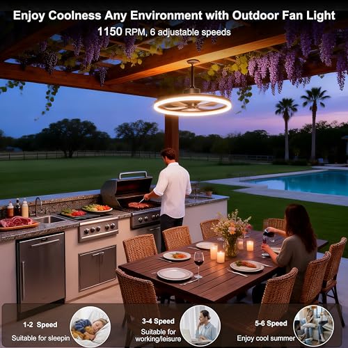 Outdoor Ceiling Fan with Light - Waterproof IP65 Gazebo & Patio Fan, Remote & App Control, Dimmable LED, 6-Speed Quiet DC Motor