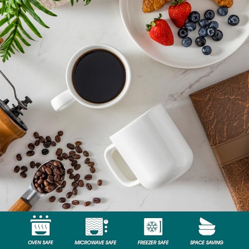 Vancasso 16 oz Porcelain Coffee Mug Set - White, Microwave & Dishwasher Safe, Set of 6