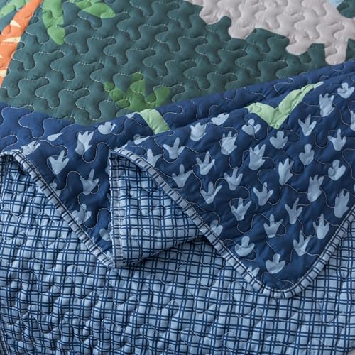 Soul & Lane Dino Delight Twin Quilt Set with Sham, Kids Dinosaur Bedding, Reversible, 68x88