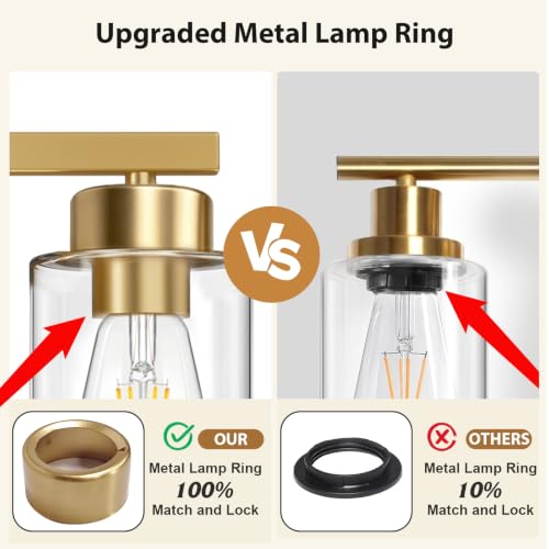 Bathroom Light Fixtures 5-Light Brushed Gold Vanity Lights with Clear Glass Shades - Over Mirror Wall Sconce