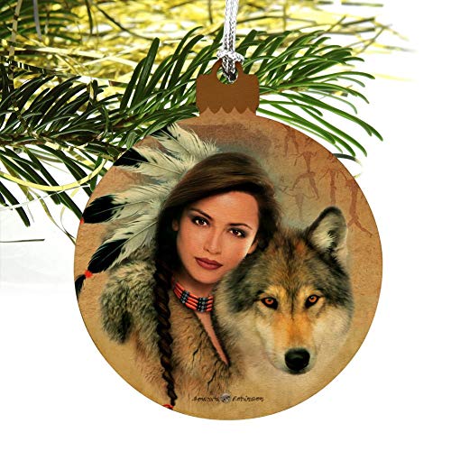 Spirit of The Wolf Native American Wood Christmas Ornament - Holiday Decor