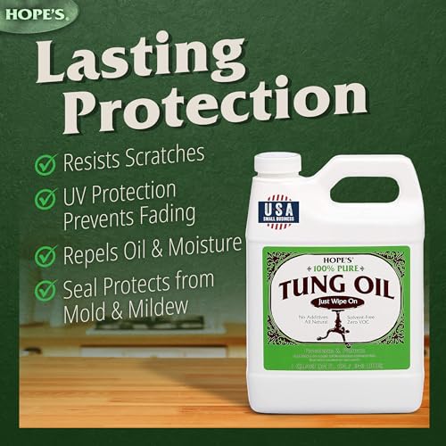 Hope's 100% Pure Tung Oil Food Safe Wood Finish 32 Fl Oz - Natural Penetrating Sealant for Furniture & Surfaces