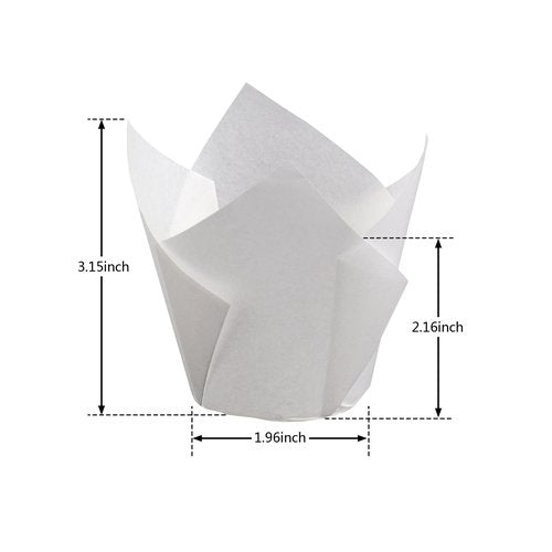 200pcs Tulip Cupcake Liners, Standard Greaseproof Paper Baking Cups Muffin Liners Holders Perfect for Bridal Showers, Baby Showers, Birthday Parties, Banquets, and Catering Events (White)
