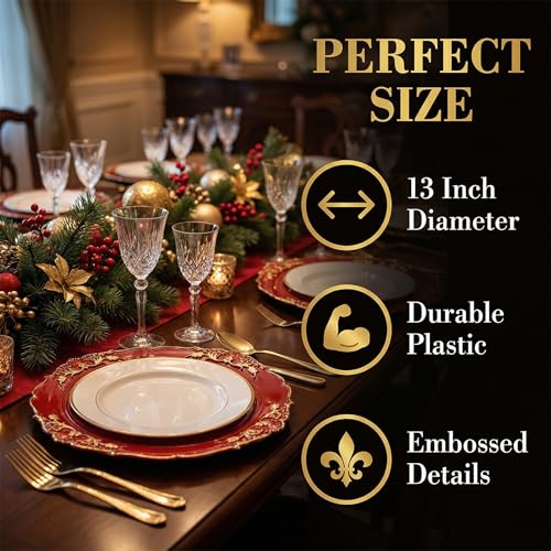 Red Charger Plates 13 Inch Embossed Plastic Set of 6 for Wedding & Party – Umisriro
