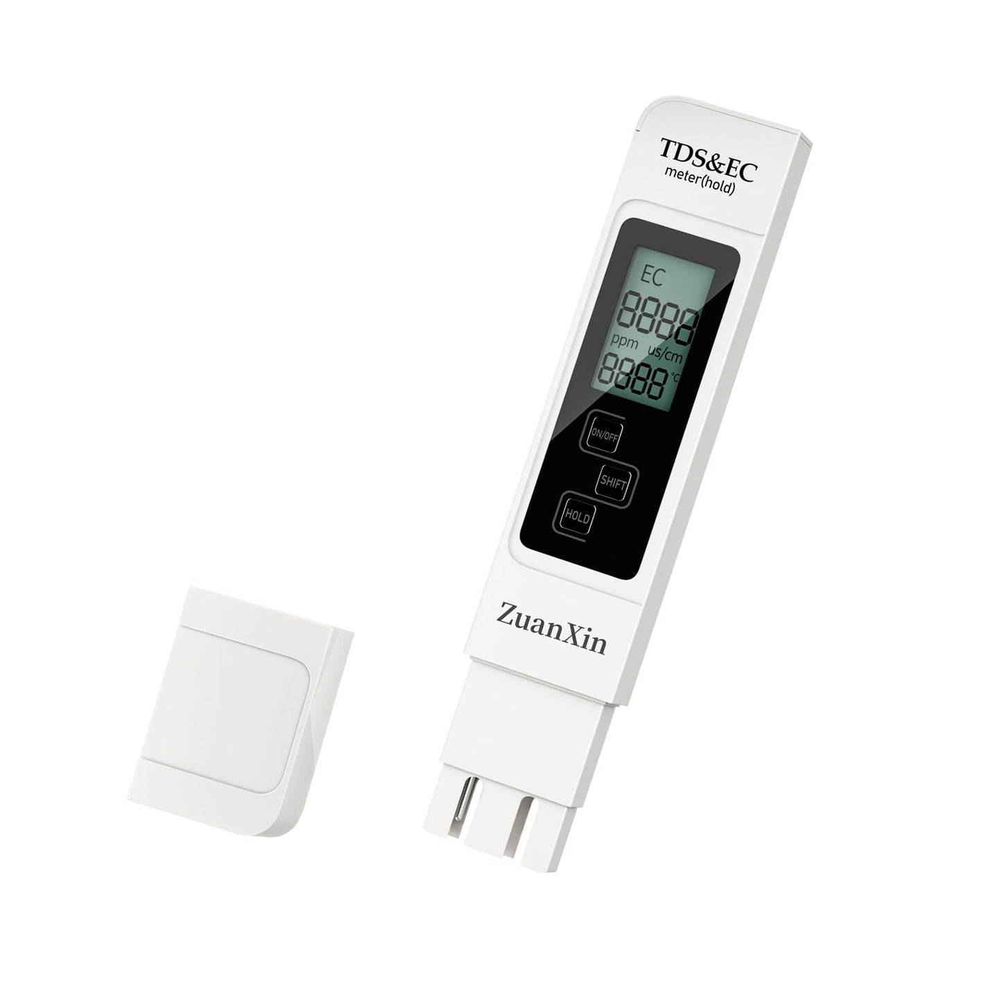 ZuanXin TDS Meter, 4 in 1 Water Quality Meter, Accurate and Reliable Digital TDS EC & Temp(°C,°F) TDS Meter 0-9990PPM Water PPM Tester for Drinking Water RO/DI System Aquarium (White)