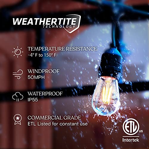 Brightech Ambience Pro LED Outdoor String Lights 48ft Soft White Dimmable Bulbs