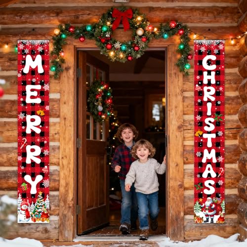 Christmas Hanging Banner Set - Porch & Wall Decor with Christmas Tree & Snowflake Patterns