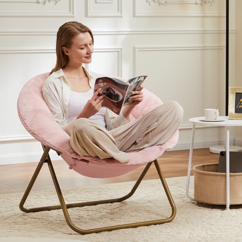 DUMOS Faux Fur Saucer Chair - 36 Inch Round Lounge Chair for Living Room, Soft Plush