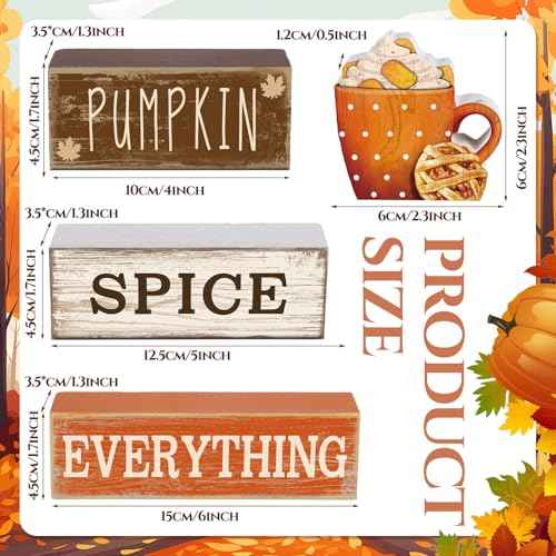4 Pcs Thanksgiving Decorations for Home Fall Cup Decor Thanksgiving Table Centerpiece Fall Tiered Tray Decor Rustic Wooden Cup Block Sign Gift Farmhouse for Harvest Party Home Kitchen