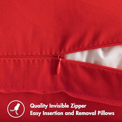 MIULEE 18x18 Inch Christmas Red Linen Pillow Covers (Pack of 2) - Zippered 55% Linen 45% Cotton