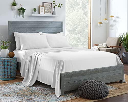 King Size Organic Eucalyptus Bed Sheets Set - Silky Soft Breathable 4 Piece, White