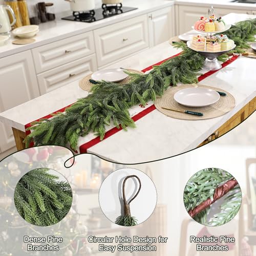 6FT Norfolk Pine Christmas Garland for Mantel – 1 Pack, Green (1.5m) by ZIJIN