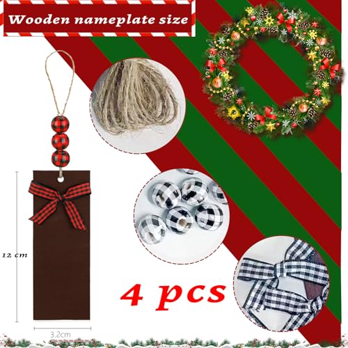 Personalized 18in Christmas Stockings 4-Pack with Wooden Name Tags Deer Santa Snowman