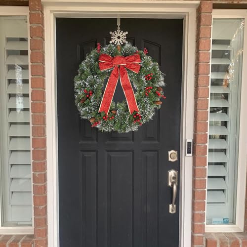 Red 24 Inch Outdoor Christmas Wreath Front Door Decor - Large Winter Holiday Garland